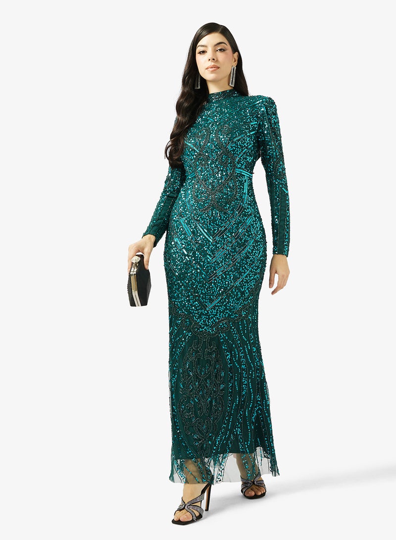 MARYISA High Neck Sequin Maxi Dress - Image 4